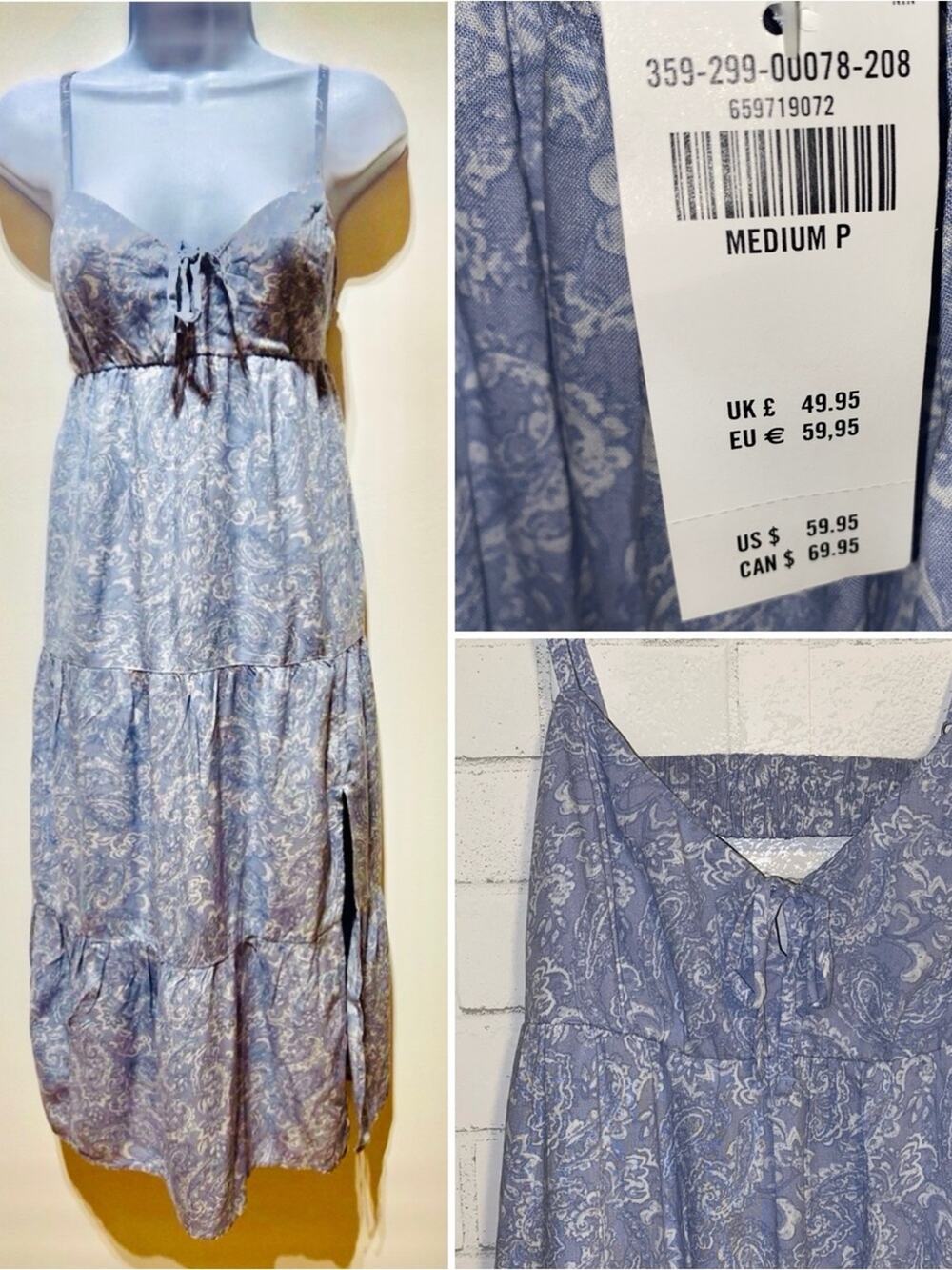New $69 Hollister Light Blue Paisley Sundress Medium Petite NWT